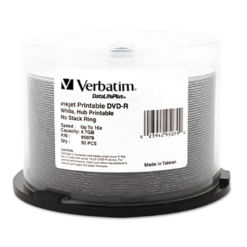 Picture of DVD-R DataLife Plus Printable Recordable Disc, 4.7 GB,16x, Spindle, White, 50/Pack