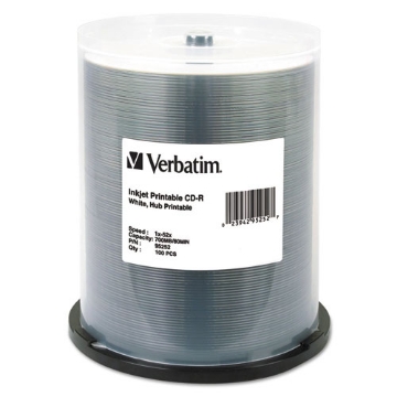 Picture of CD-R Printable Recordable Disc, 700 MB, 52x, Spindle, White, 100/Pack