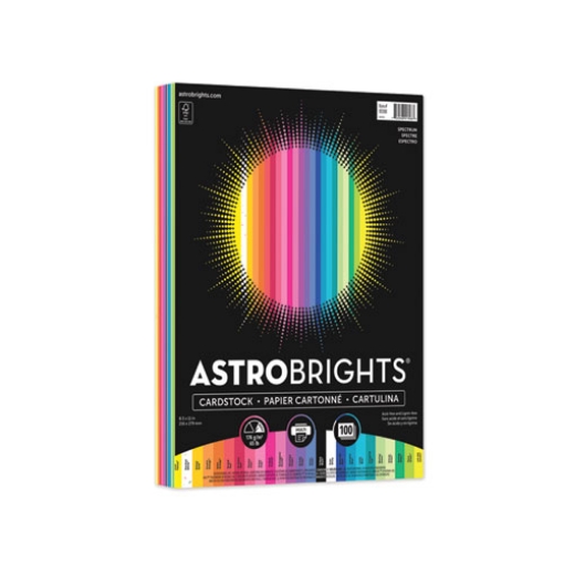 Picture of Color Cardstock, 65 lb Cover Weight, 8.5 x 11, Assorted Colors, 100/Pack