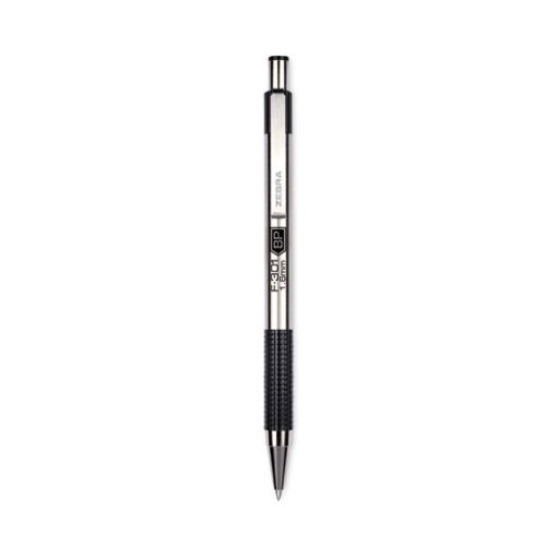 Picture of F-301 Ballpoint Pen, Retractable, Bold 1.6 mm, Black Ink, Stainless Steel/Black Barrel, 12/Pack