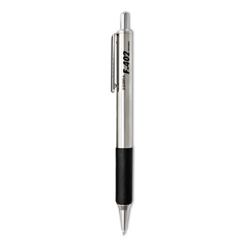 Picture of F-402 Ballpoint Pen, Retractable, Fine 0.7 Mm, Black Ink, Stainless Steel/black Barrel, 2/pack