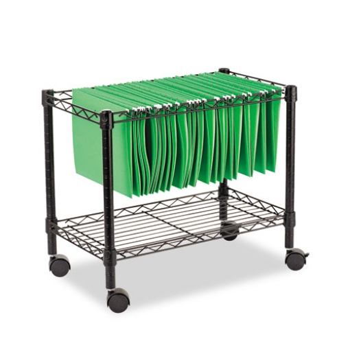 Picture of One-Tier File Cart for Side-to-Side Filing, Metal, 1 Shelf, 1 Bin, 24" x 14" x 21", Black