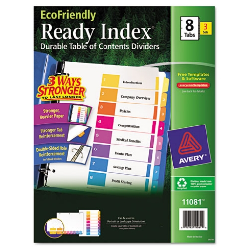 Picture of Customizable Table Of Contents Ready Index Dividers With Multicolor Tabs, 8-Tab, 1 To 8, 11 X 8.5, White, 3 Sets