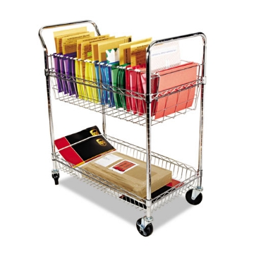 Picture of Carry-all Mail Cart, Metal, 1 Shelf, 1 Bin, 34.88" x 18" x 39.5", Silver