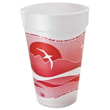 Picture of Horizon Hot/cold Foam Drinking Cups, 16 Oz, Printed, Cranberry/white, 25/bag, 40 Bags/carton