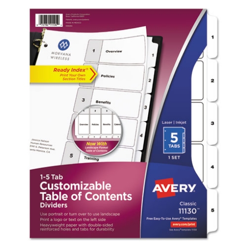 Picture of Customizable TOC Ready Index Black and White Dividers, 5-Tab, 1 to 5, 11 x 8.5, 1 Set