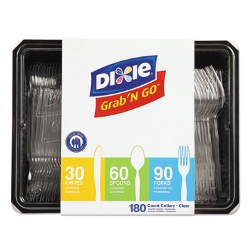 Picture of Combo Pack, Tray With Clear Plastic Utensils, 90 Forks, 30 Knives, 60 Spoons