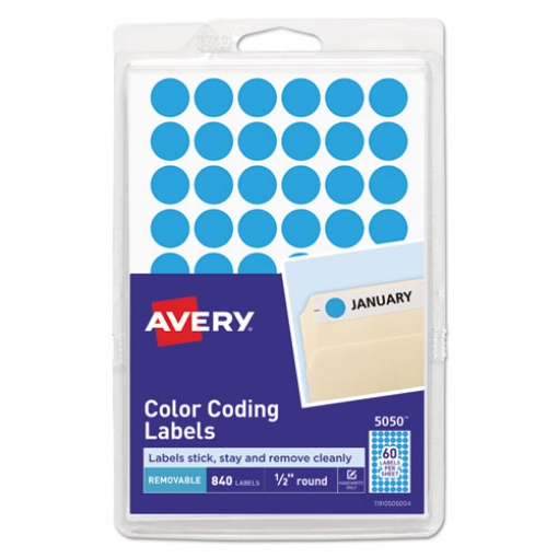 Picture of Handwrite Only Self-Adhesive Removable Round Color-Coding Labels, 0.5" dia, Light Blue, 60/Sheet, 14 Sheets/Pack, (5050)