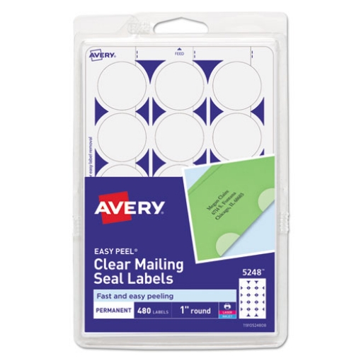 Picture of Printable Mailing Seals, 1" dia, Clear, 15/Sheet, 32 Sheets/Pack, (5248)