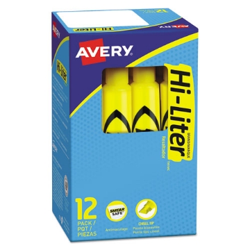 Picture of Hi-Liter Desk-Style Highlighters, Yellow Ink, Chisel Tip, Yellow/black Barrel, Dozen
