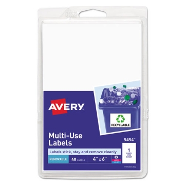 Picture of Removable Multi-Use Labels, Inkjet/laser Printers, 4 X 6, White, 40/pack, (5454)