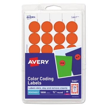 Picture of Printable Self-Adhesive Removable Color-Coding Labels, 0.75" dia, Neon Red, 24/Sheet, 42 Sheets/Pack, (5467)