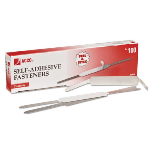 Picture of Self-Adhesive Two-Prong Paper Fastener Bases, 2" Capacity, 2.75" Center to Center, Matte Steel, 100/Box