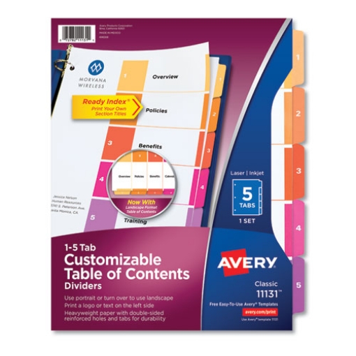Picture of Customizable TOC Ready Index Multicolor Tab Dividers, 5-Tab, 1 to 5, 11 x 8.5, White, Traditional Color Tabs, 1 Set
