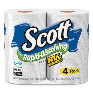 Picture of Rapid-Dissolving Toilet Paper, Bath Tissue, Septic Safe, 1-Ply, White, 231 Sheets/roll, 4/rolls/pack, 12 Packs/carton