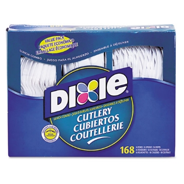 Picture of Combo Pack, Tray With White Plastic Utensils, 56 Forks, 56 Knives, 56 Spoons