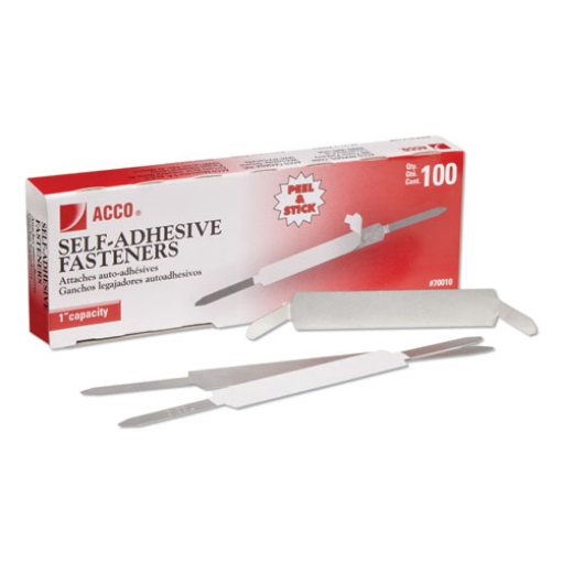 Picture of Self-Adhesive Two-Prong Paper Fastener Bases, 1" Capacity, 2.75" Center to Center, Matte Steel, 100/Box