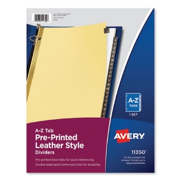Picture of Preprinted Black Leather Tab Dividers w/Gold Reinforced Edge, 25-Tab, A to Z, 11 x 8.5, Buff, 1 Set