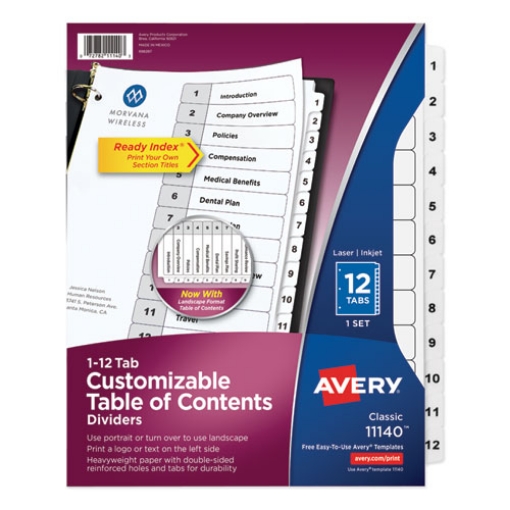 Picture of customizable toc ready index black and white dividers, 12-tab, 1 to 12, 11 x 8.5, 1 set