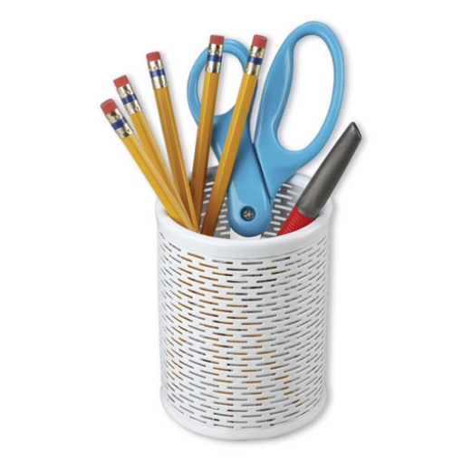 Picture of Urban Collection Punched Metal Pencil Cup, 3.5" Diameter x 4.5"h, White