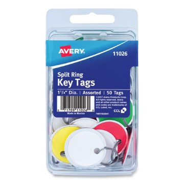 Picture of Key Tags with Split Ring, 1.25" dia, Assorted Colors, 50/Pack