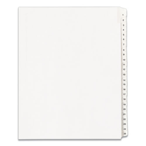 Picture of Preprinted Legal Exhibit Side Tab Index Dividers, Allstate Style, 25-Tab, 1 To 25, 11 X 8.5, White, 1 Set, (1701)