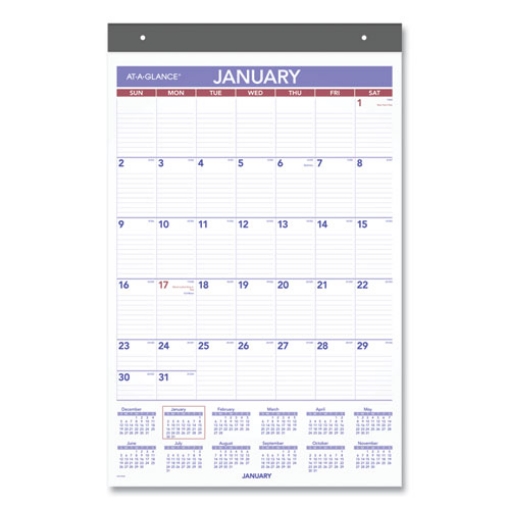 Picture of Repositionable Wall Calendar, 15.5 x 22.75, White/Blue/Red Sheets, 12-Month (Jan to Dec): 2024
