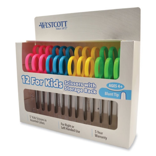 Picture of For Kids Scissors, Blunt Tip, 5" Long, 1.75" Cut Length, Assorted Straight Handles, 12/pack