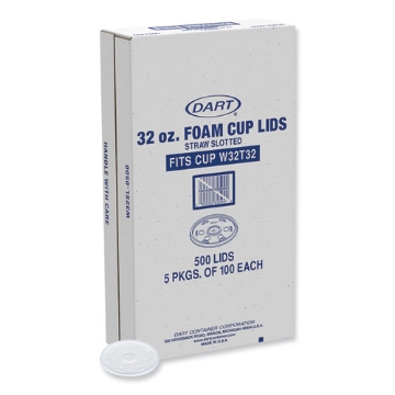 Picture of lids for foam cups and containers, fits 32 oz, 44 oz cups, translucent, 500/carton
