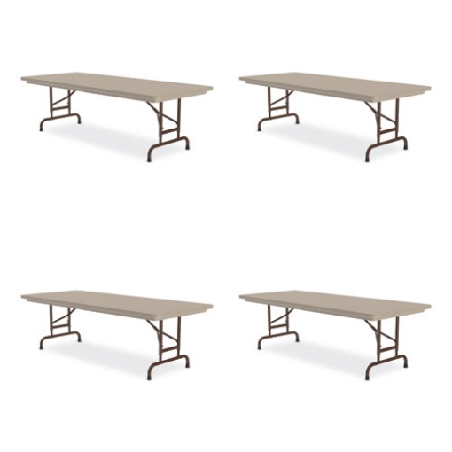 Picture of Adjustable Folding Tables, Rectangular, 96" x 30" x 22" to 32", Mocha Top, Brown Legs, 4/Pallet, Ships in 4-6 Business Days