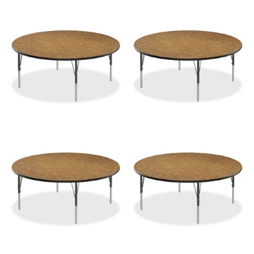 Picture of Height Adjustable Activity Tables, Round, 60" x 19" to 29", Medium Oak Top, Black Legs, 4/Pallet, Ships in 4-6 Business Days