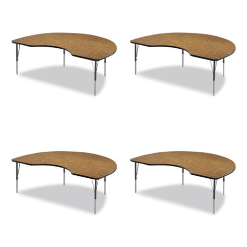 Picture of Adjustable Activity Tables, Kidney Shape, 72" x 48" x 19" to 29", Oak Top, Black Legs, 4/Pallet, Ships in 4-6 Business Days
