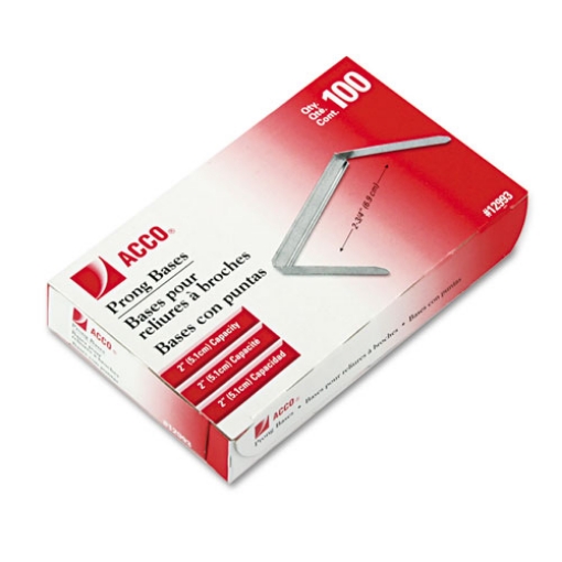 Picture of Standard Two-Piece Two-Prong Paper Fastener Bases, 2" Capacity, 2.75" Center to Center, Silver, 100/Box