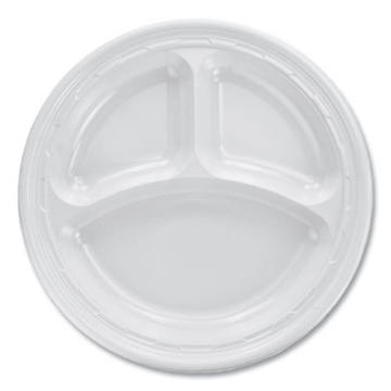 Picture of Famous Service Plastic Dinnerware, Plate, 3-Compartment, 10.25" Dia, White, 125/pack, 4 Packs/carton