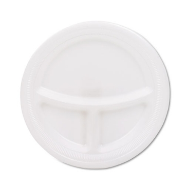 Picture of Mediumweight Foam Plates, 3-Compartment, 9" Dia, White, 125/pack