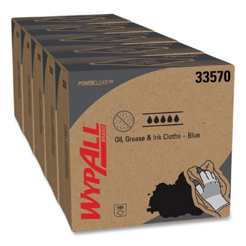 Picture of Power Clean Oil, Grease and Ink Cloths, POP-UP Box, 8.8 x 16.8, Blue, 100/Box, 5/Carton